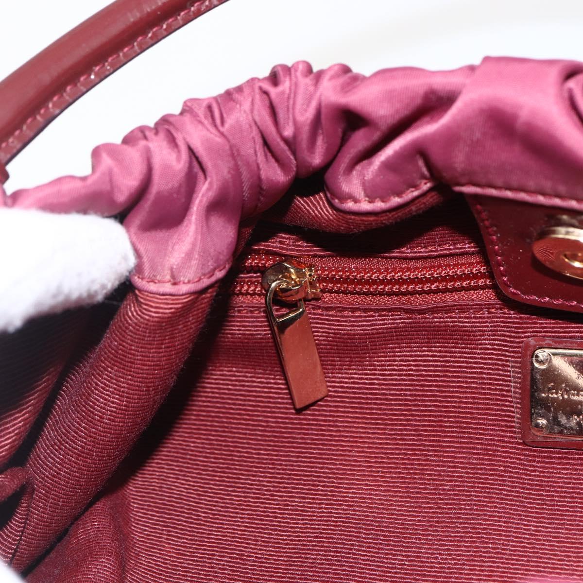 Salvatore Ferragamo Hand Bag Nylon Bordeaux Gold Auth BA10115V