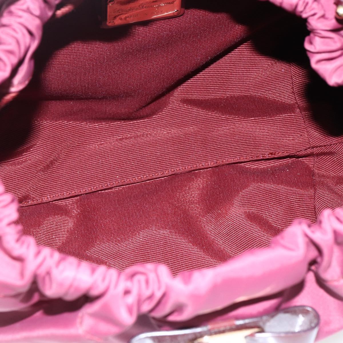 Salvatore Ferragamo Hand Bag Nylon Bordeaux Gold Auth BA10115V