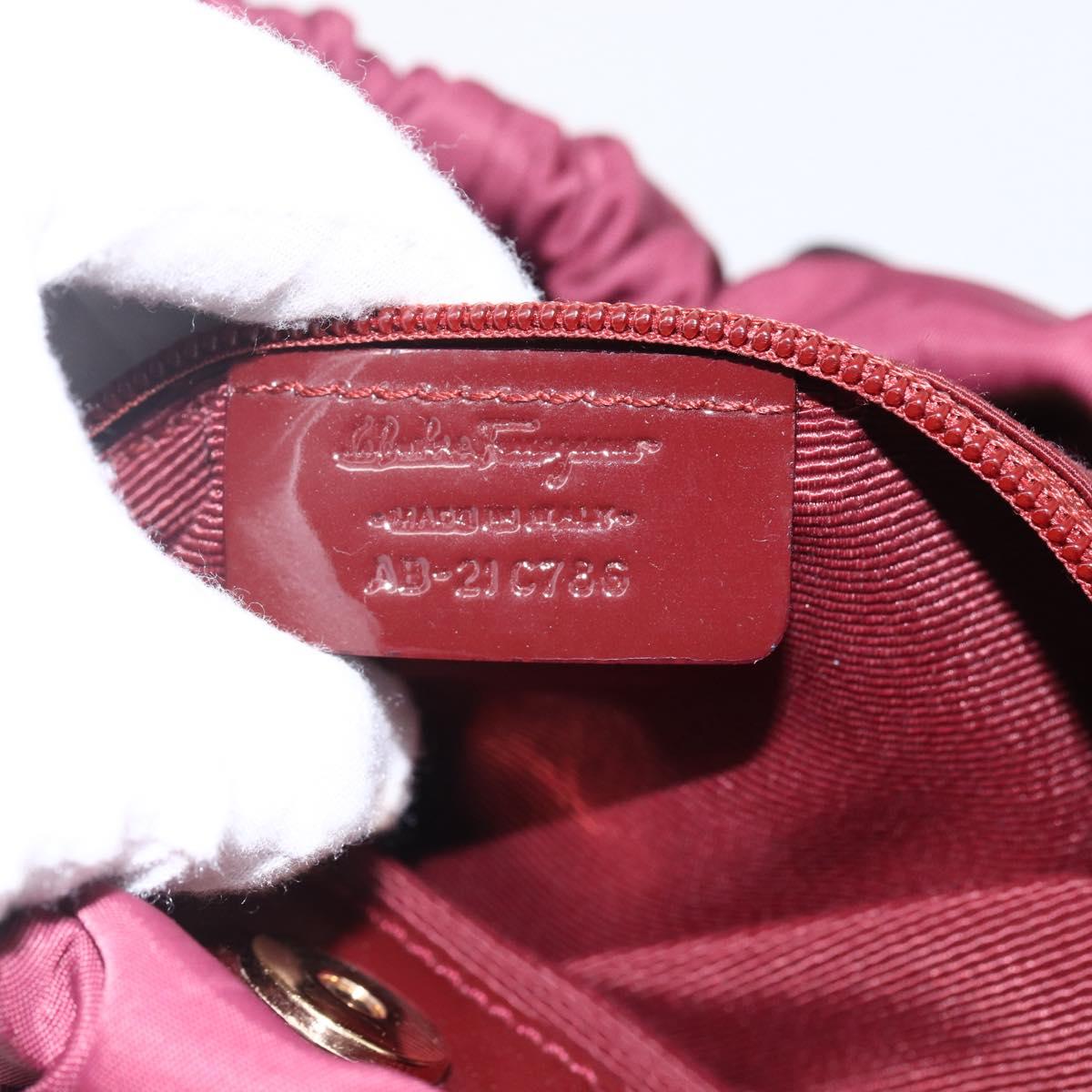 Salvatore Ferragamo Hand Bag Nylon Bordeaux Gold Auth BA10115V