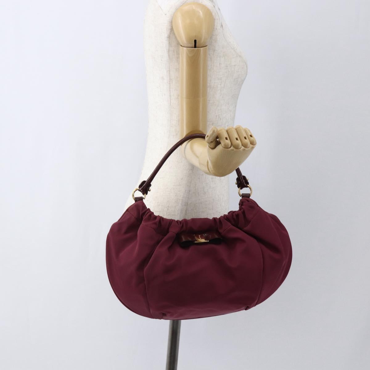 Salvatore Ferragamo Hand Bag Nylon Bordeaux Gold Auth BA10115V