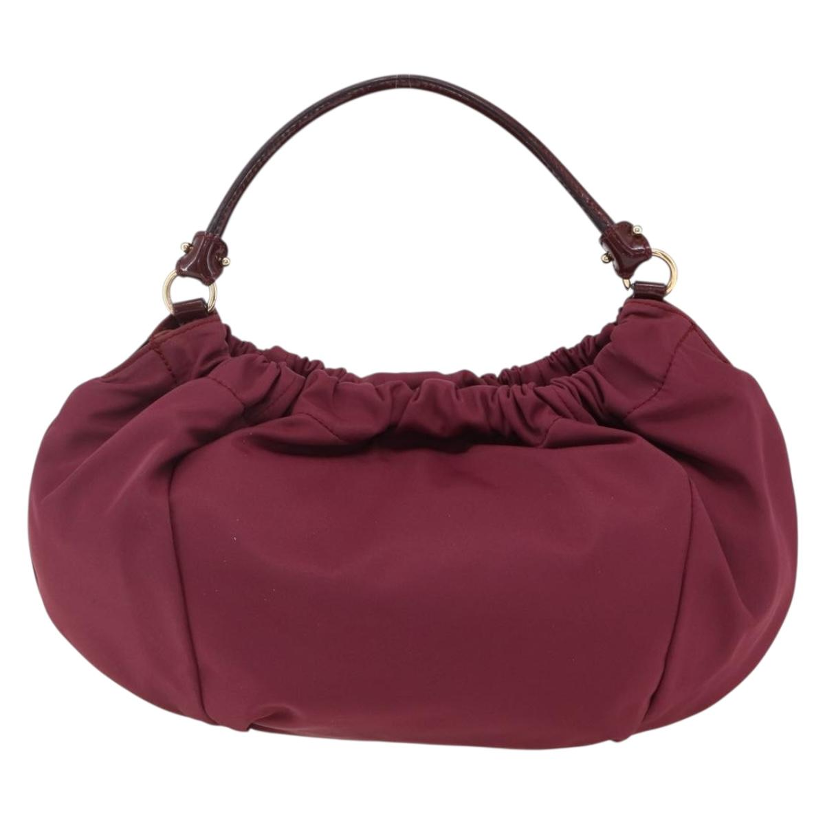Salvatore Ferragamo Hand Bag Nylon Bordeaux Gold Auth BA10115V