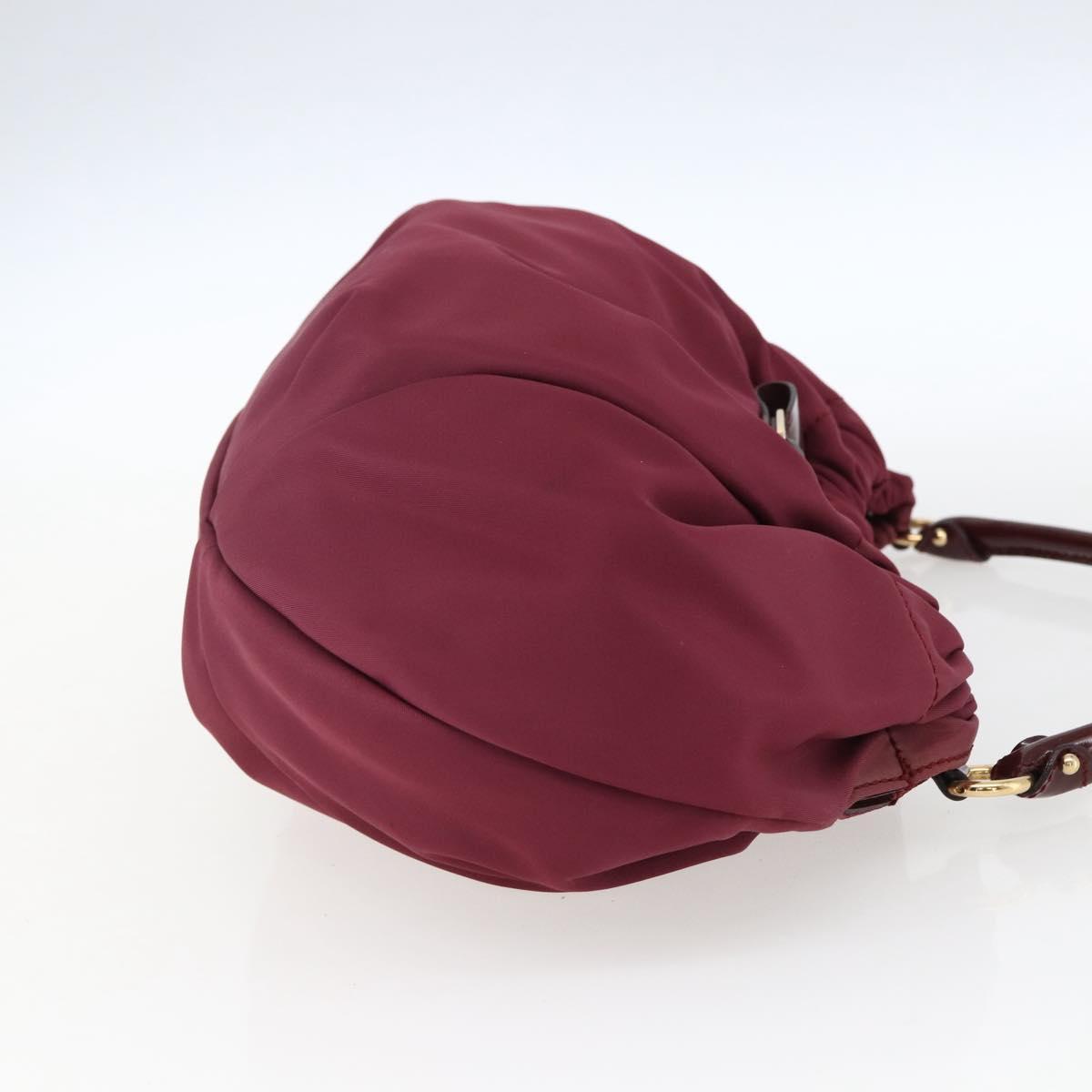 Salvatore Ferragamo Hand Bag Nylon Bordeaux Gold Auth BA10115V