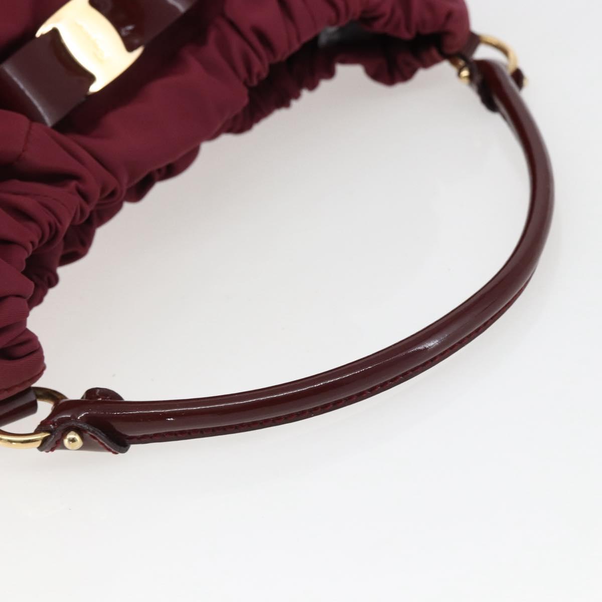 Salvatore Ferragamo Hand Bag Nylon Bordeaux Gold Auth BA10115V