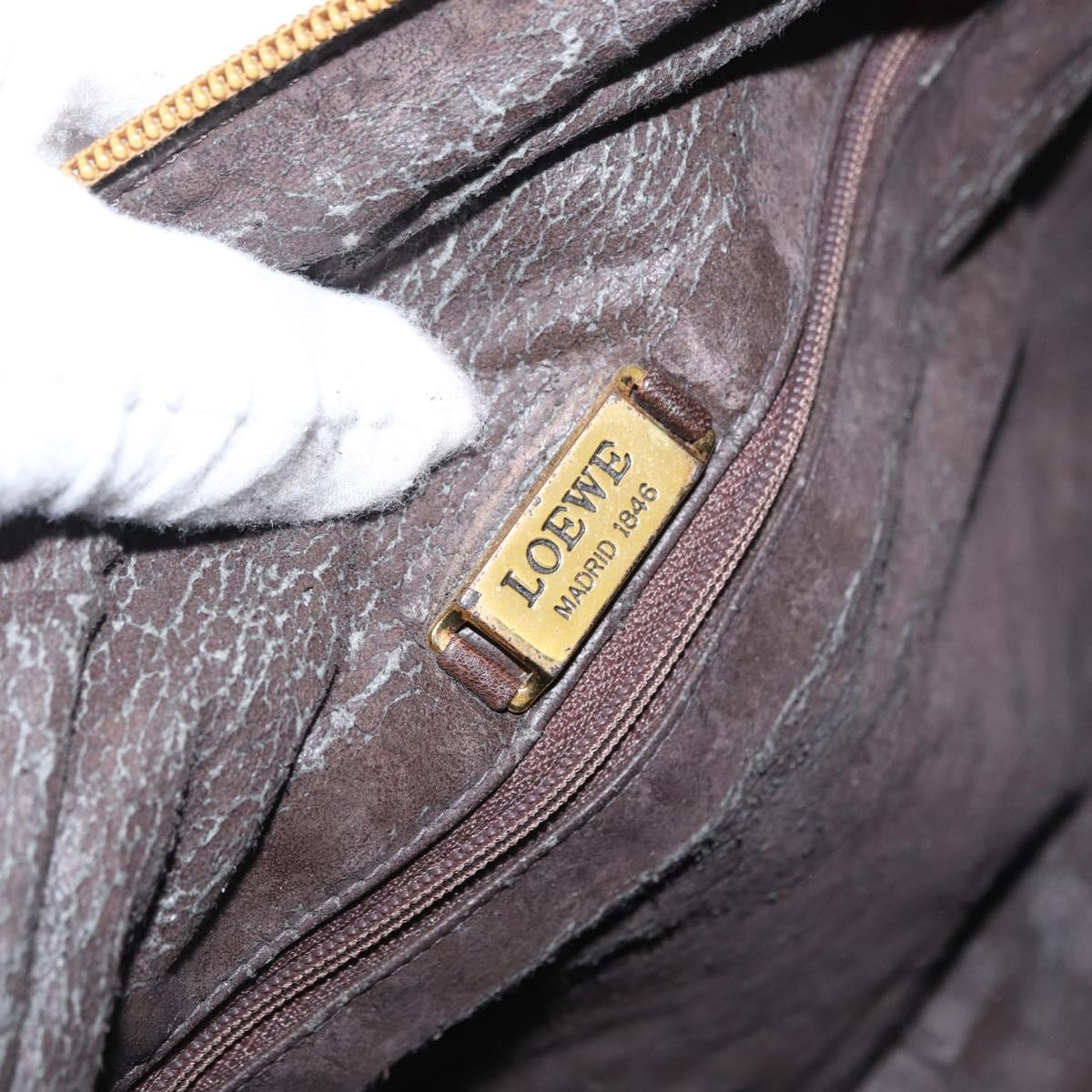 LOEWE Clutch Bag Suede Khaki Gold Auth BA10116