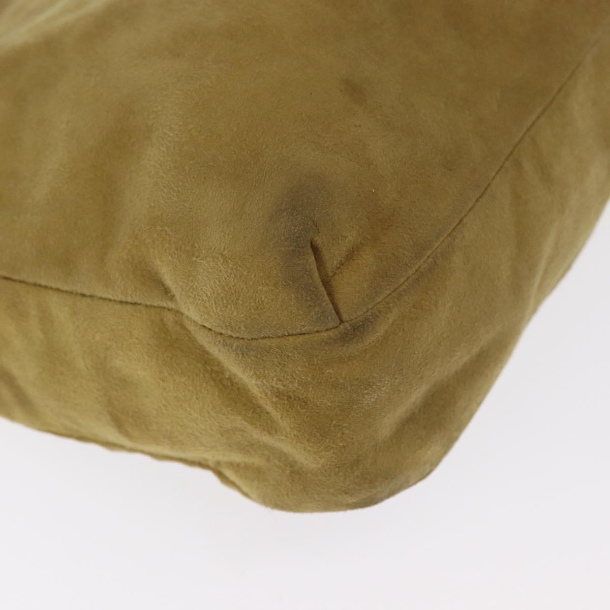 LOEWE Clutch Bag Suede Khaki Gold Auth BA10116