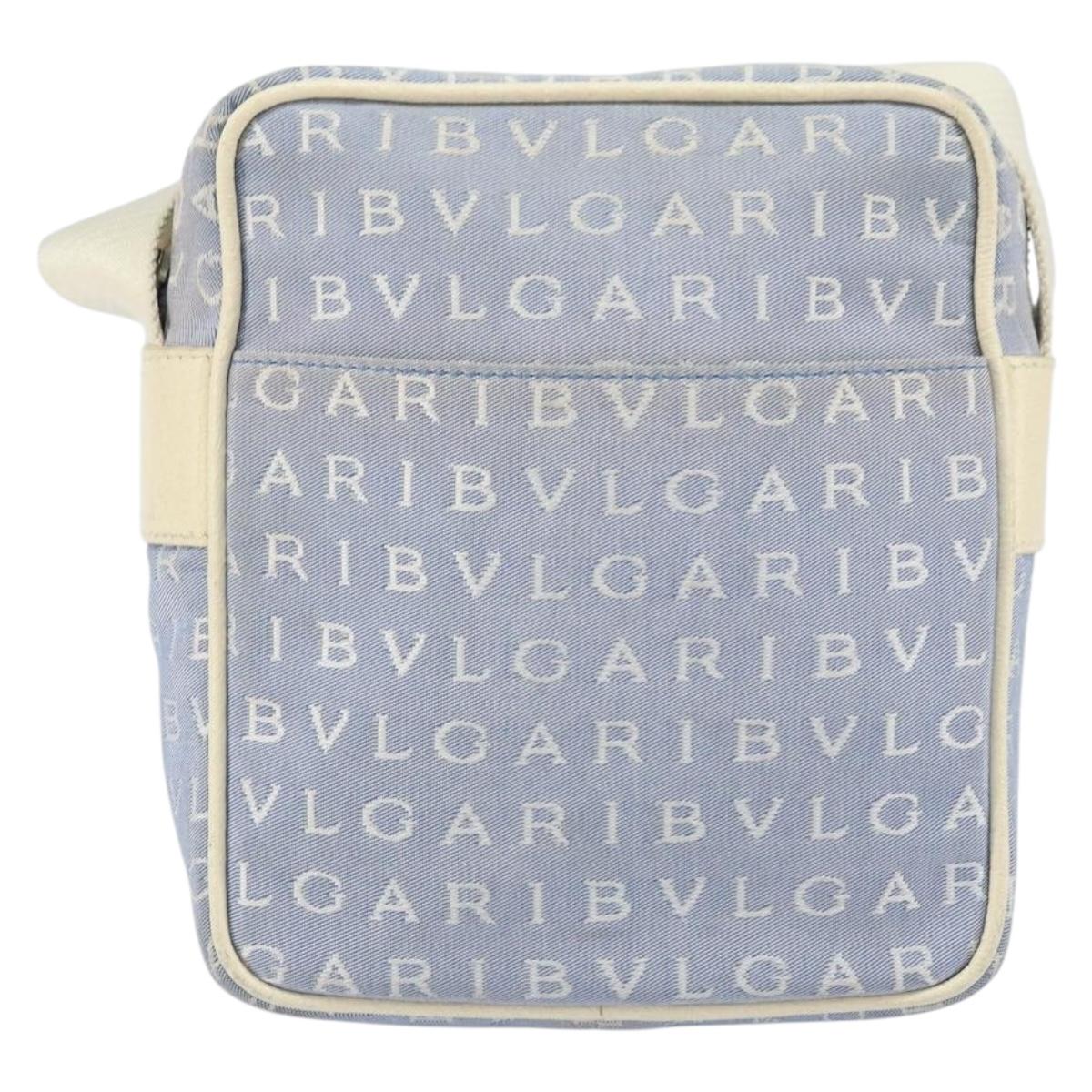 BVLGARI Shoulder Bag Canvas Blue Silver Auth BA10117
