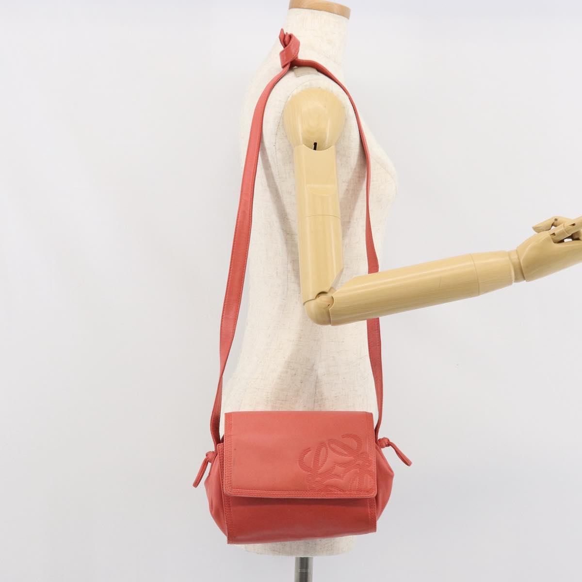 LOEWE Anagram Shoulder Bag Leather Pink Gold Auth BA10118