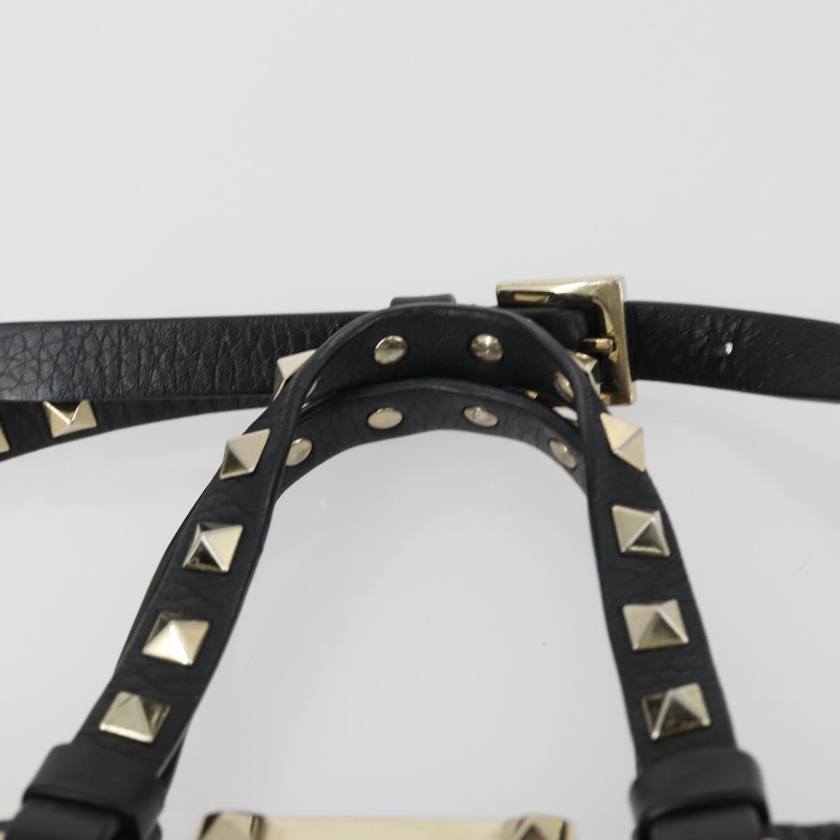 VALENTINO Hand Bag Leather 2way Black Gold Auth BA10121