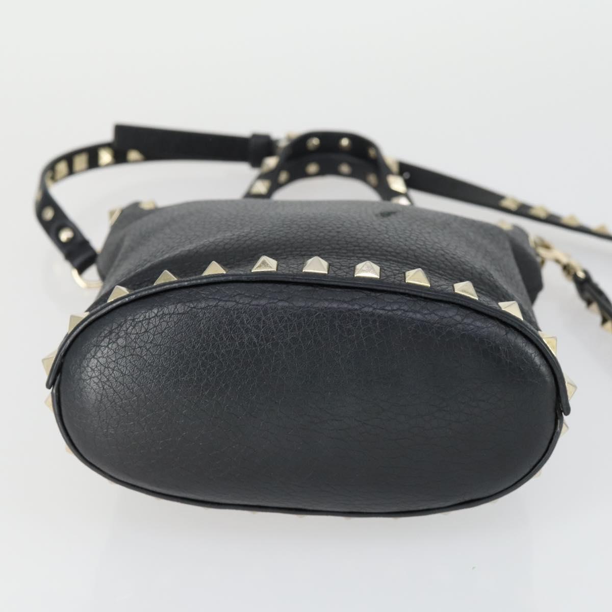 VALENTINO Hand Bag Leather 2way Black Gold Auth BA10121