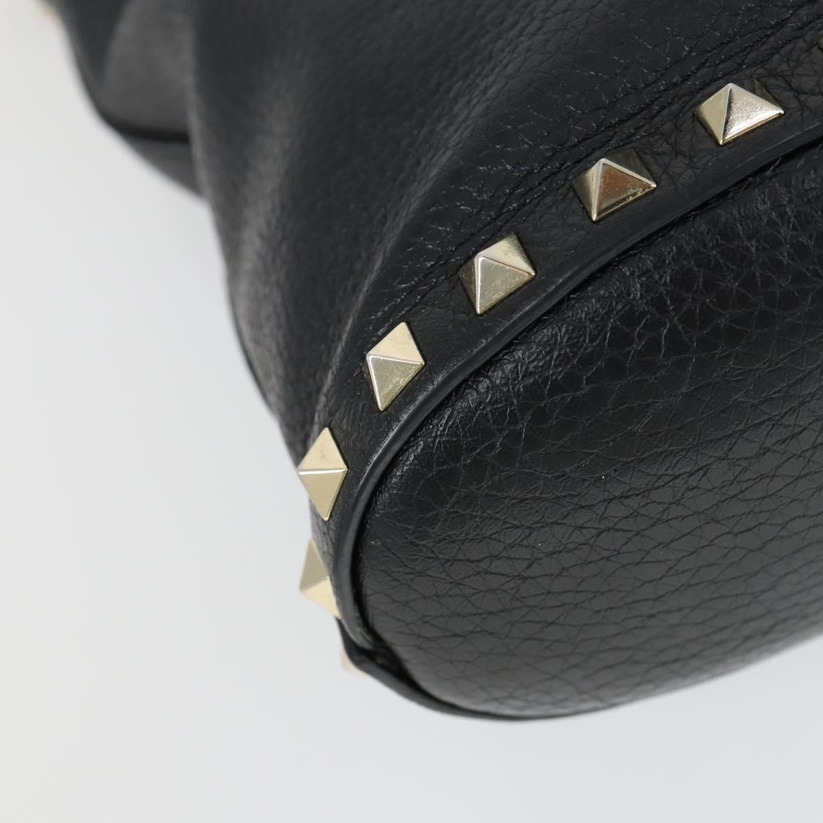 VALENTINO Hand Bag Leather 2way Black Gold Auth BA10121