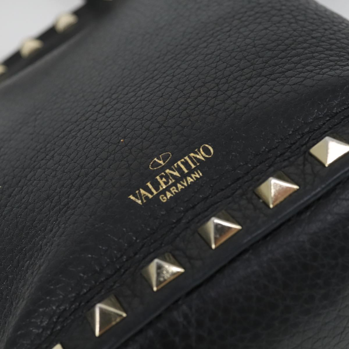 VALENTINO Hand Bag Leather 2way Black Gold Auth BA10121