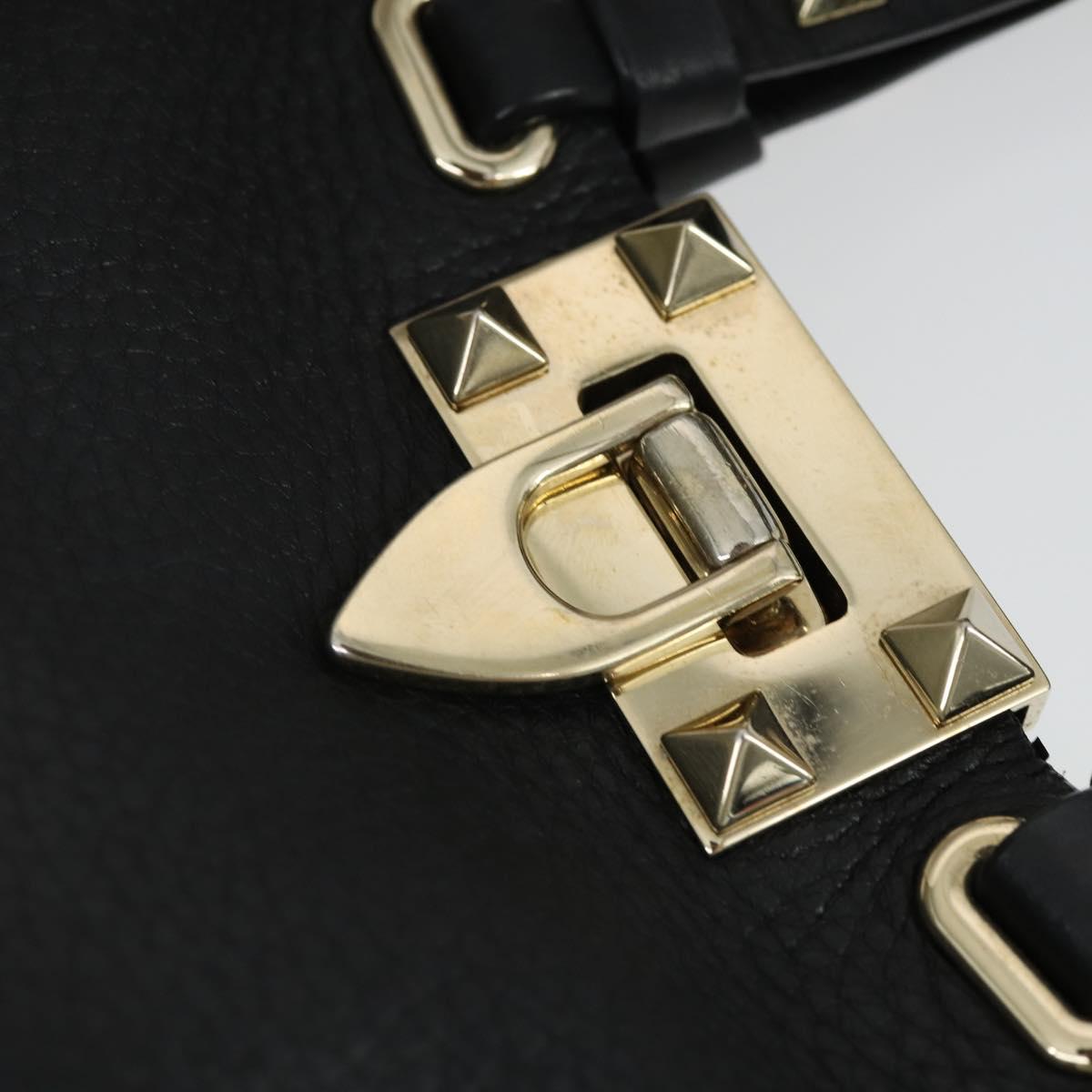 VALENTINO Hand Bag Leather 2way Black Gold Auth BA10121