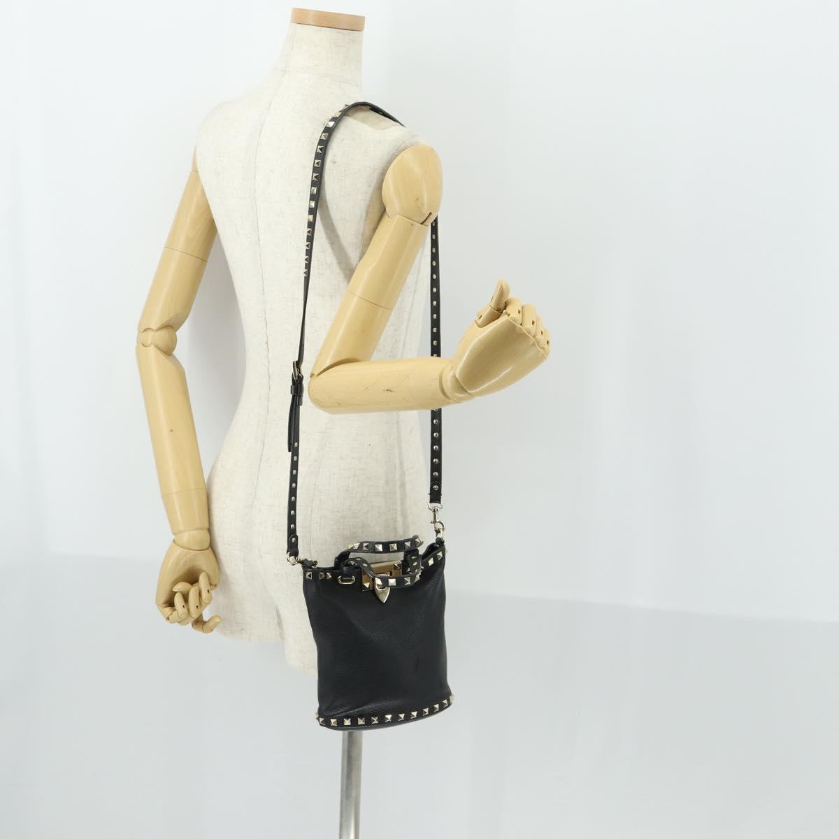 VALENTINO Hand Bag Leather 2way Black Gold Auth BA10121