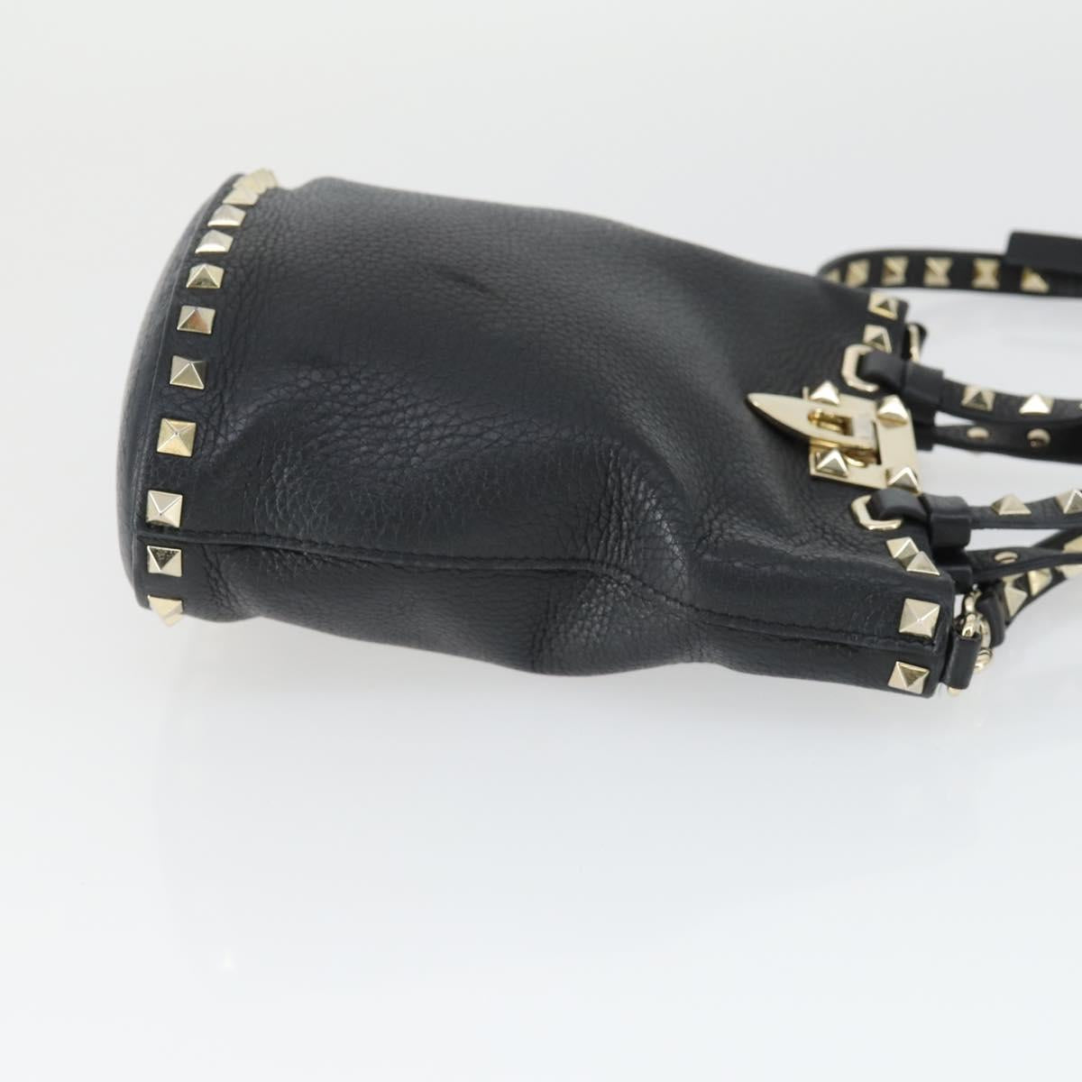 VALENTINO Hand Bag Leather 2way Black Gold Auth BA10121