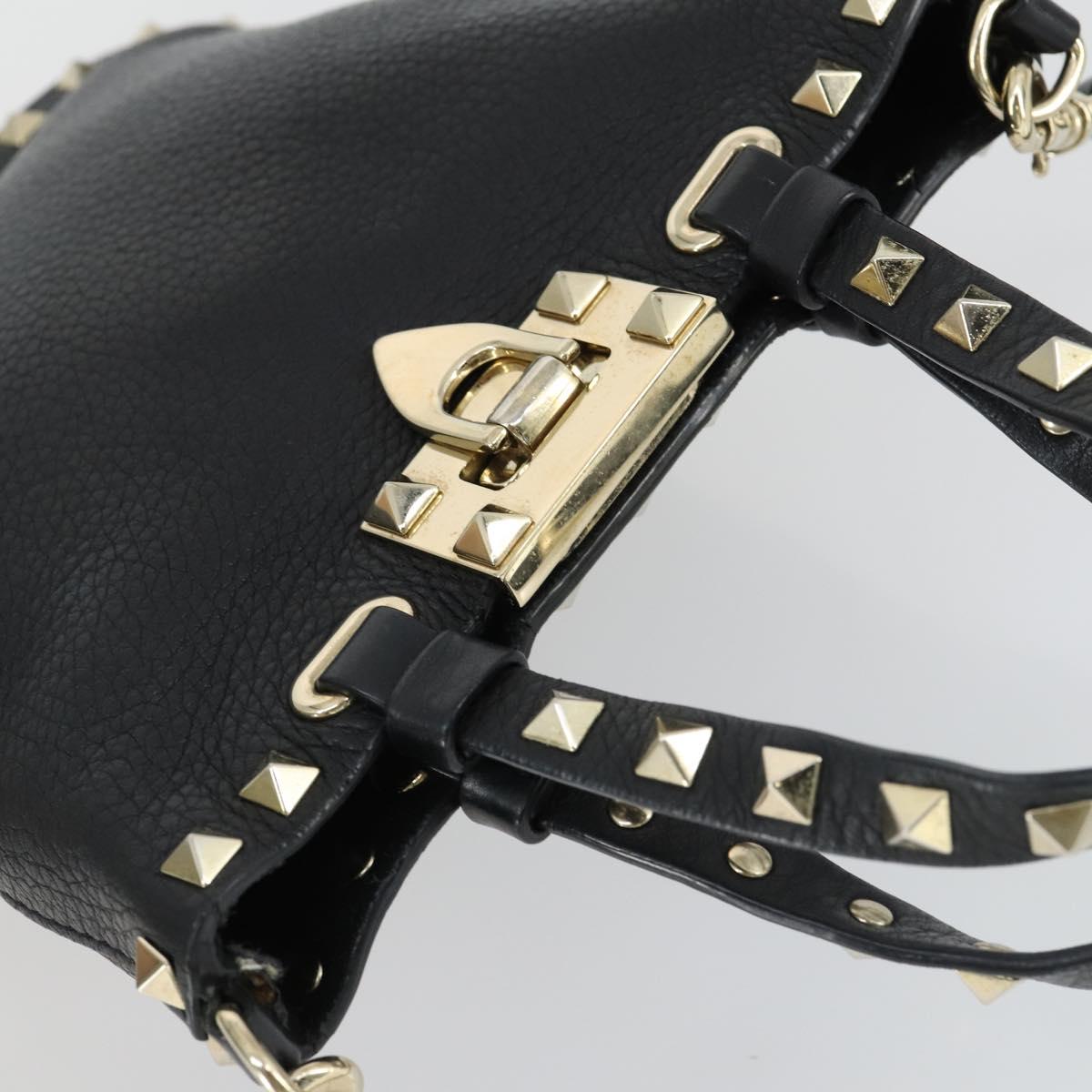 VALENTINO Hand Bag Leather 2way Black Gold Auth BA10121