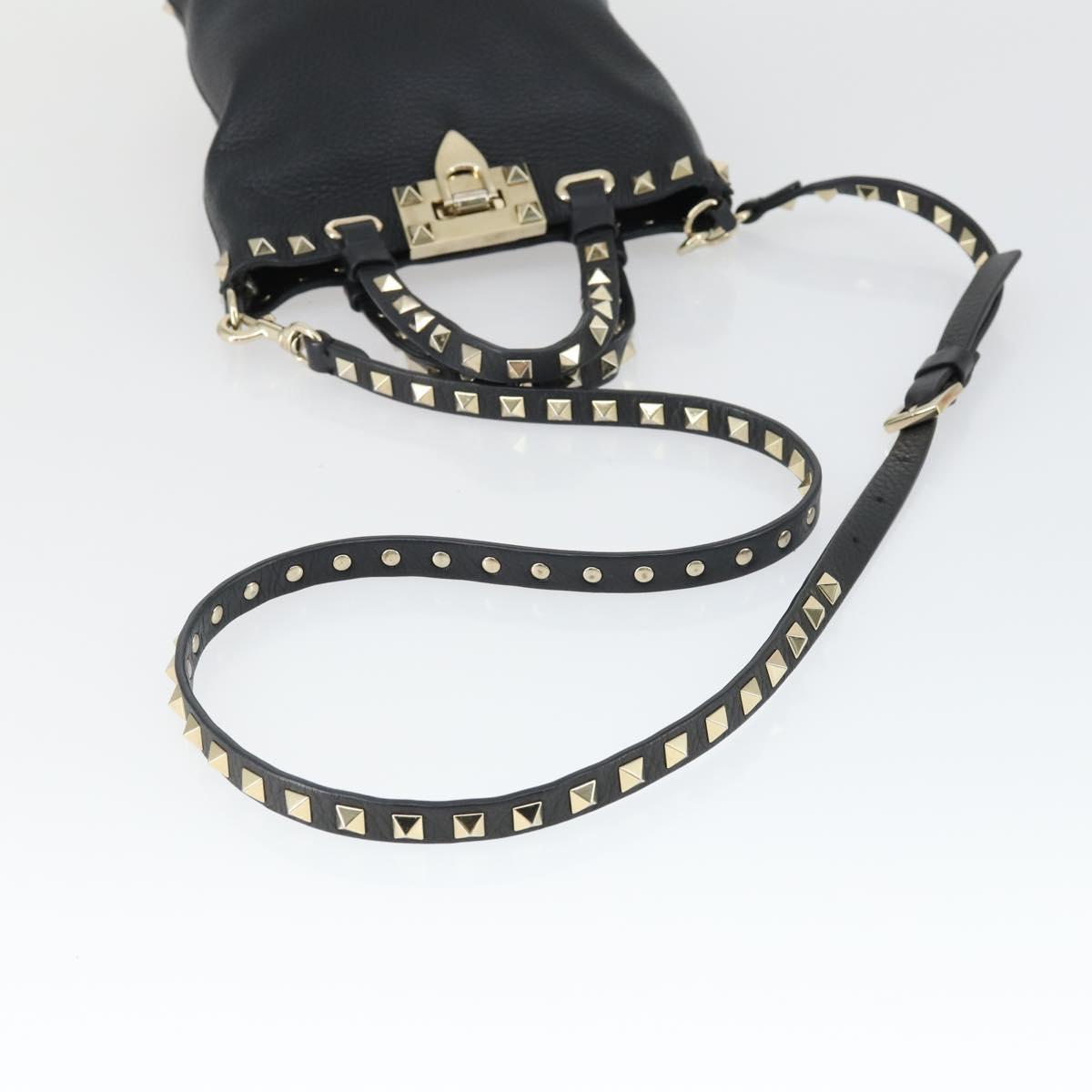 VALENTINO Hand Bag Leather 2way Black Gold Auth BA10121