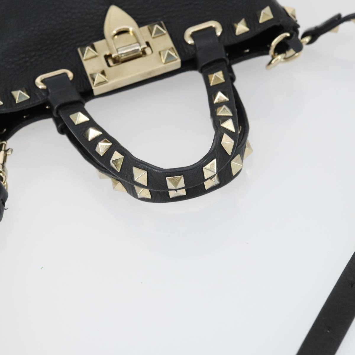 VALENTINO Hand Bag Leather 2way Black Gold Auth BA10121