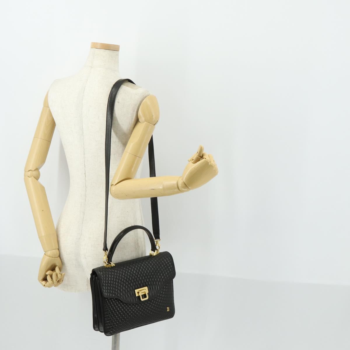 BALLY Hand Bag Leather 2way Black Gold Auth BA10122