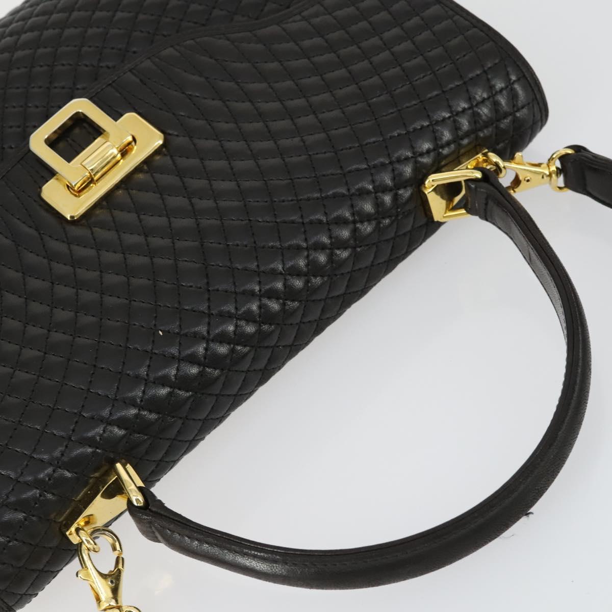 BALLY Hand Bag Leather 2way Black Gold Auth BA10122
