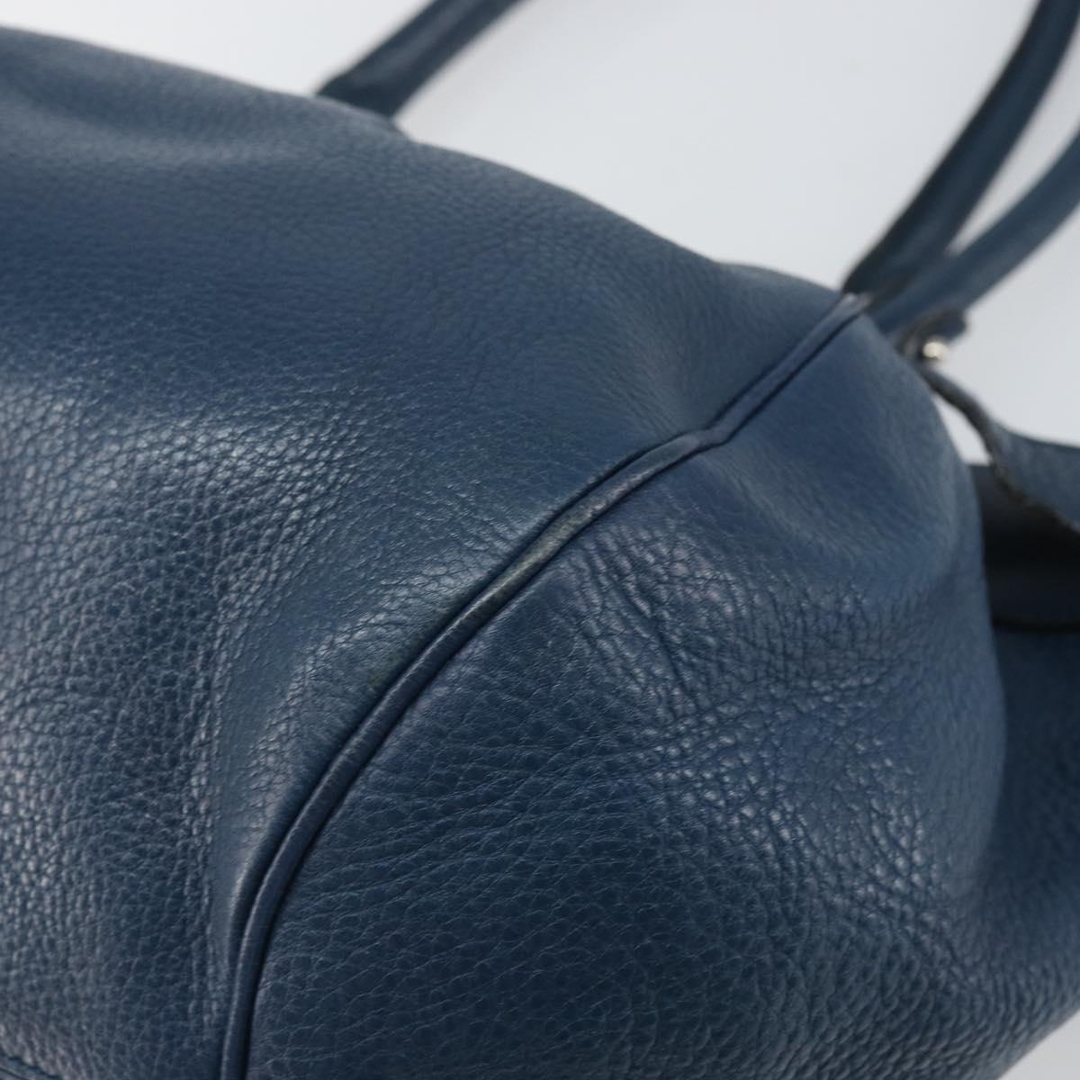 Salvatore Ferragamo Gancini Hand Bag Leather Blue Silver Auth BA10123