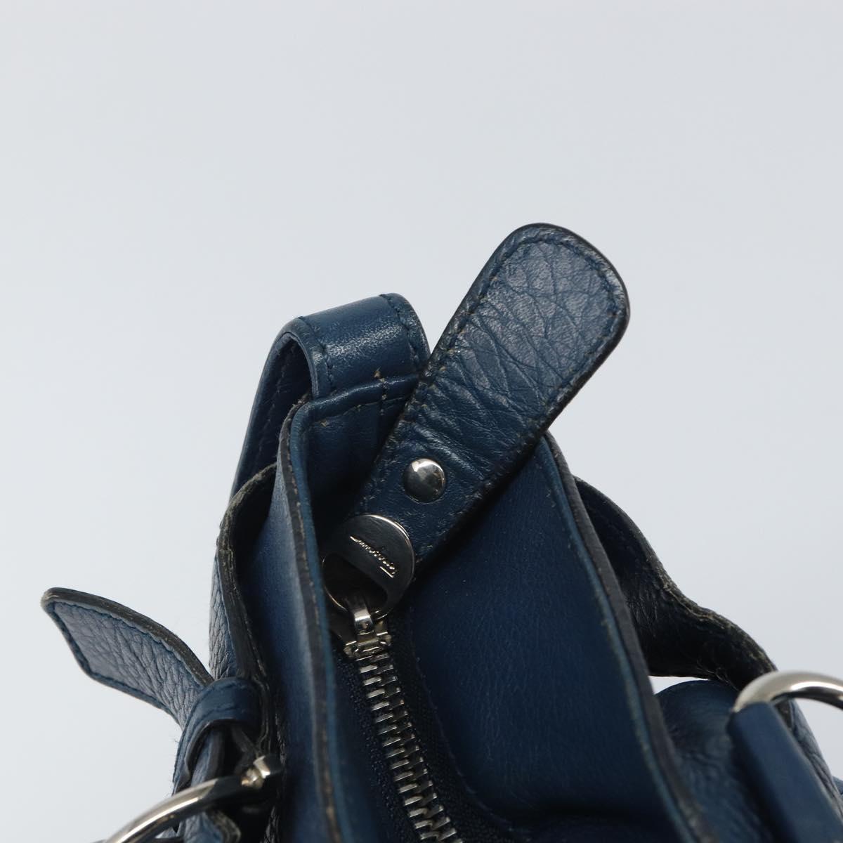 Salvatore Ferragamo Gancini Hand Bag Leather Blue Silver Auth BA10123