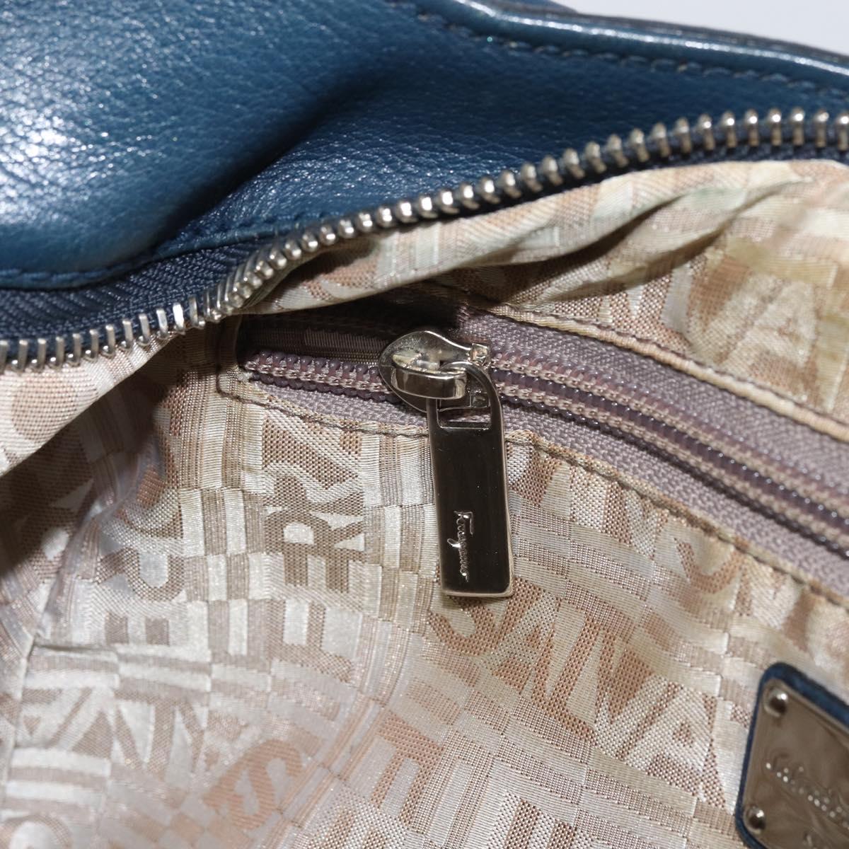 Salvatore Ferragamo Gancini Hand Bag Leather Blue Silver Auth BA10123
