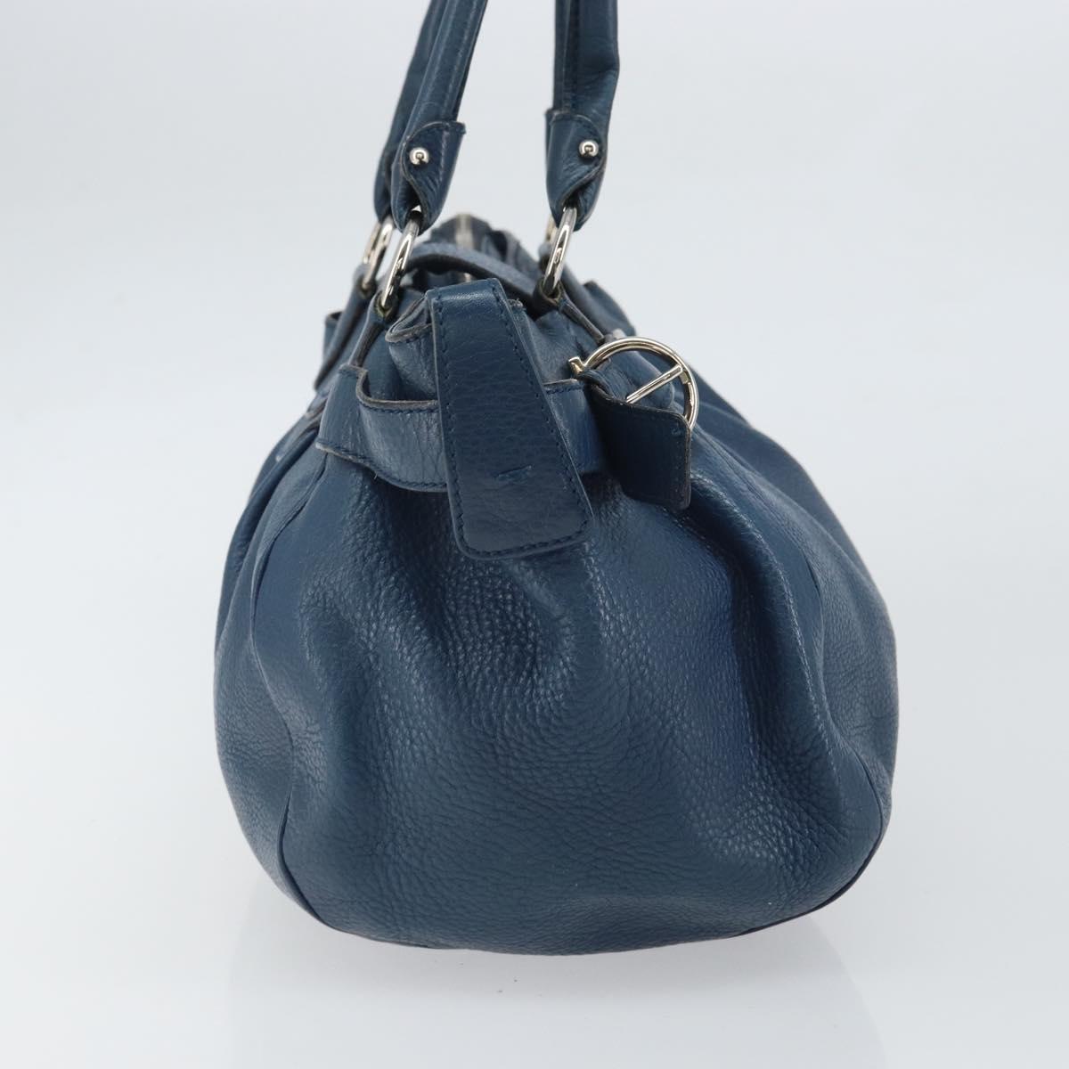 Salvatore Ferragamo Gancini Hand Bag Leather Blue Silver Auth BA10123