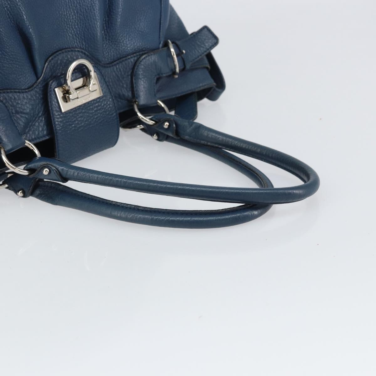 Salvatore Ferragamo Gancini Hand Bag Leather Blue Silver Auth BA10123