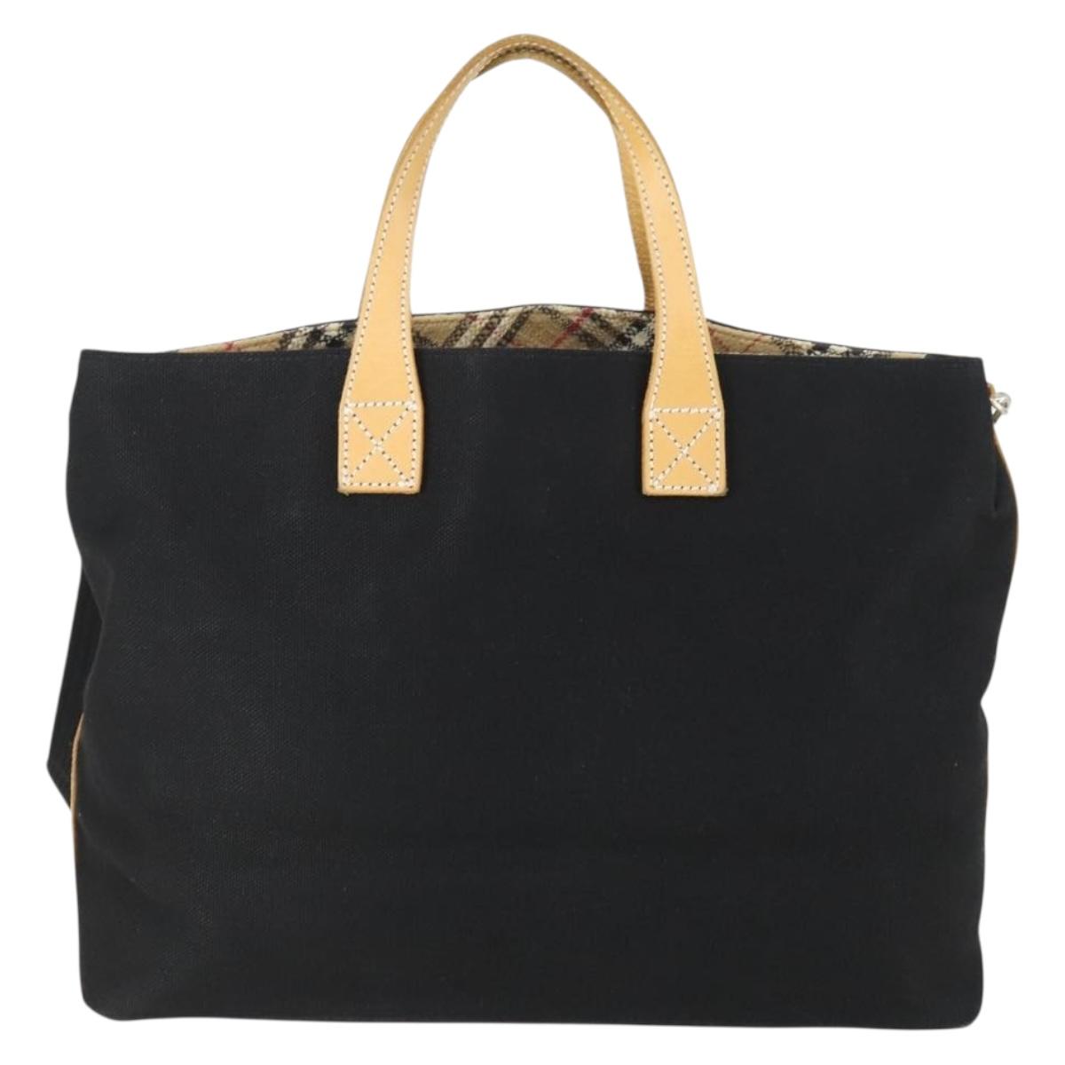 Burberrys Blue Label Tote Bag Canvas 2way Black Auth BA10126