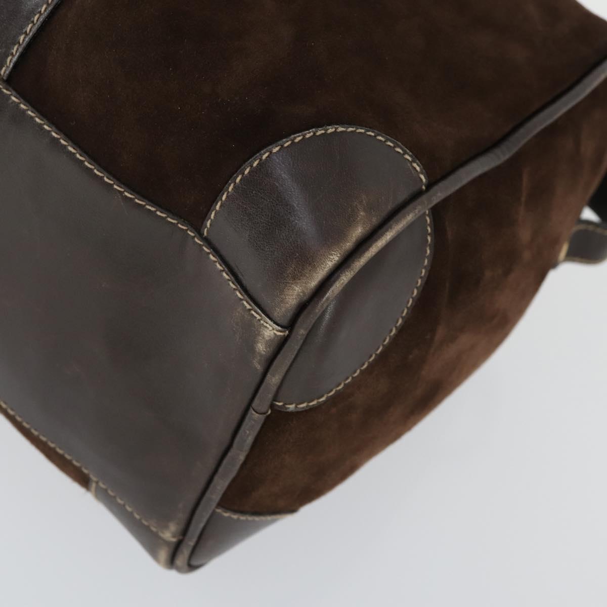GUCCI Hand Bag Suede Brown Gold 012 468 40 58 Auth BA10128