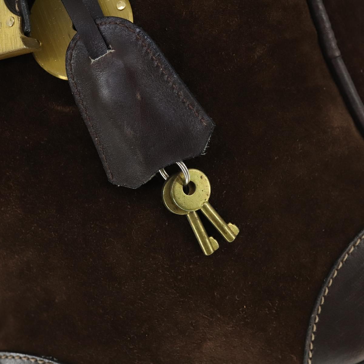 GUCCI Hand Bag Suede Brown Gold 012 468 40 58 Auth BA10128