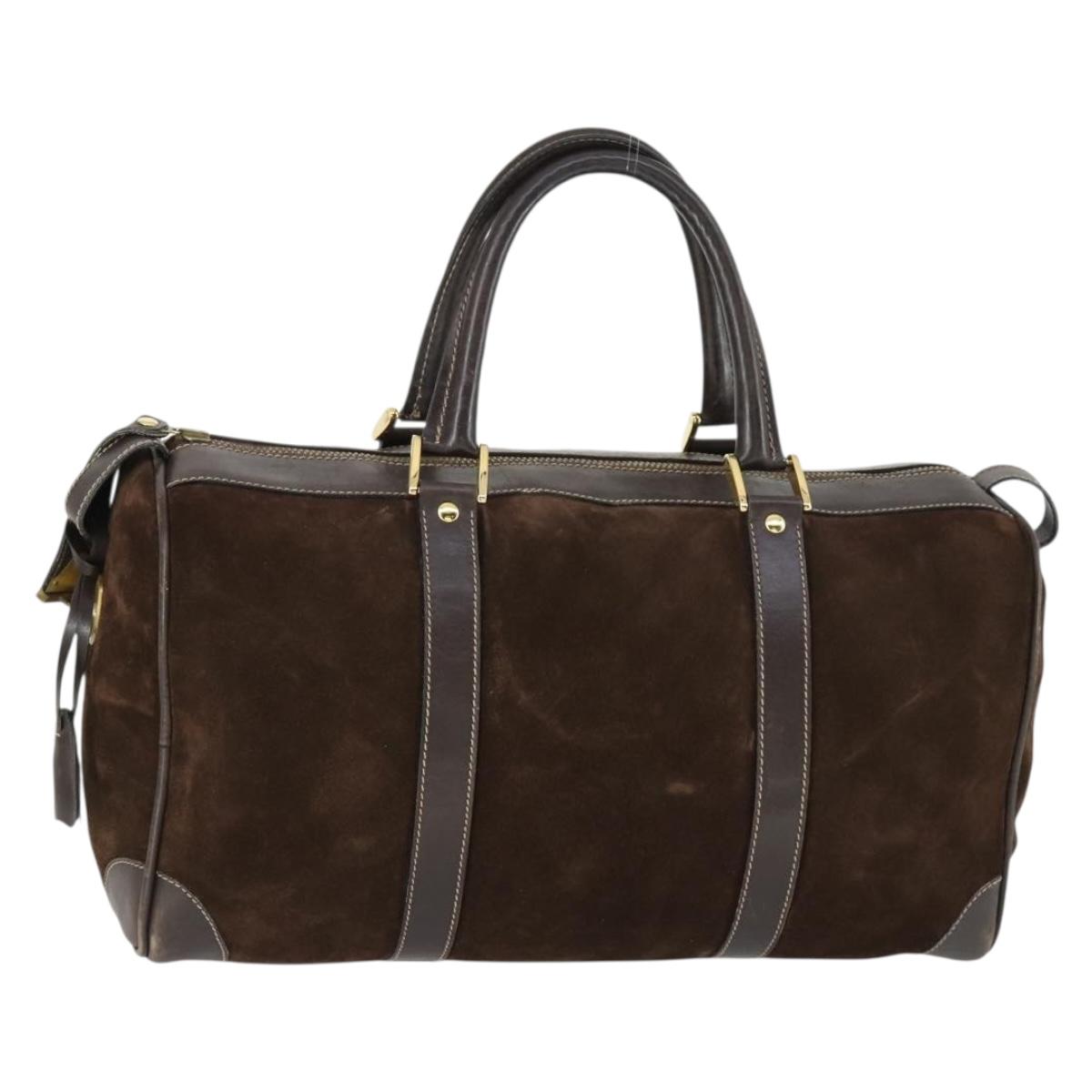GUCCI Hand Bag Suede Brown Gold 012 468 40 58 Auth BA10128