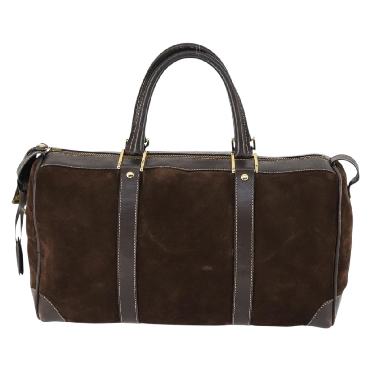 GUCCI Hand Bag Suede Brown Gold 012 468 40 58 Auth BA10128