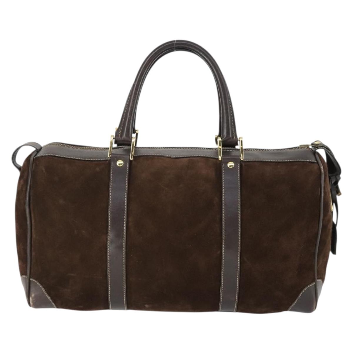 GUCCI Hand Bag Suede Brown Gold 012 468 40 58 Auth BA10128