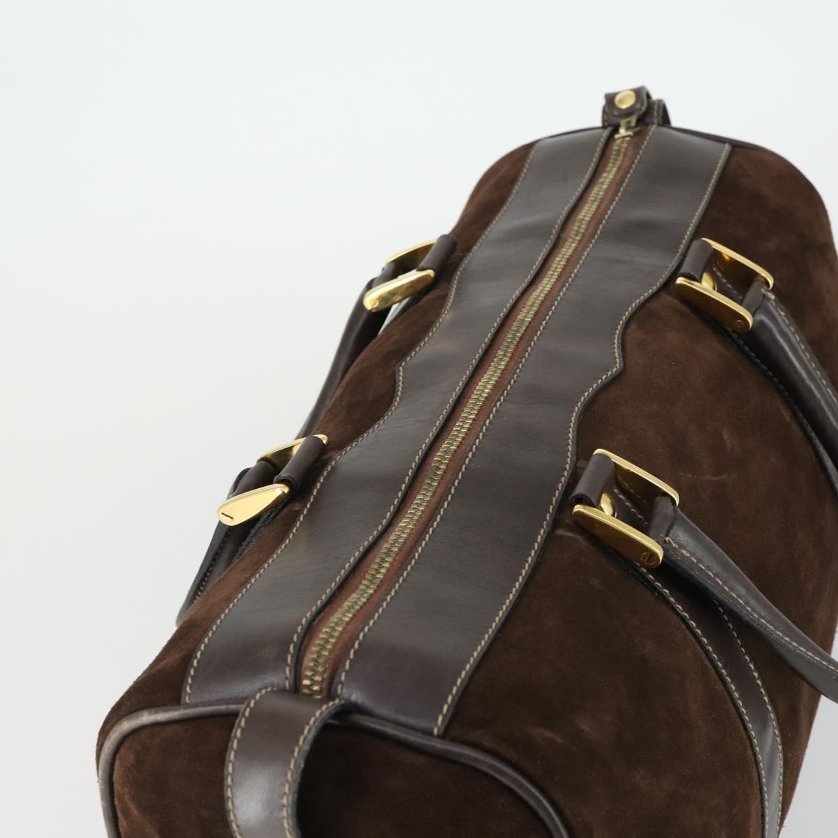 GUCCI Hand Bag Suede Brown Gold 012 468 40 58 Auth BA10128