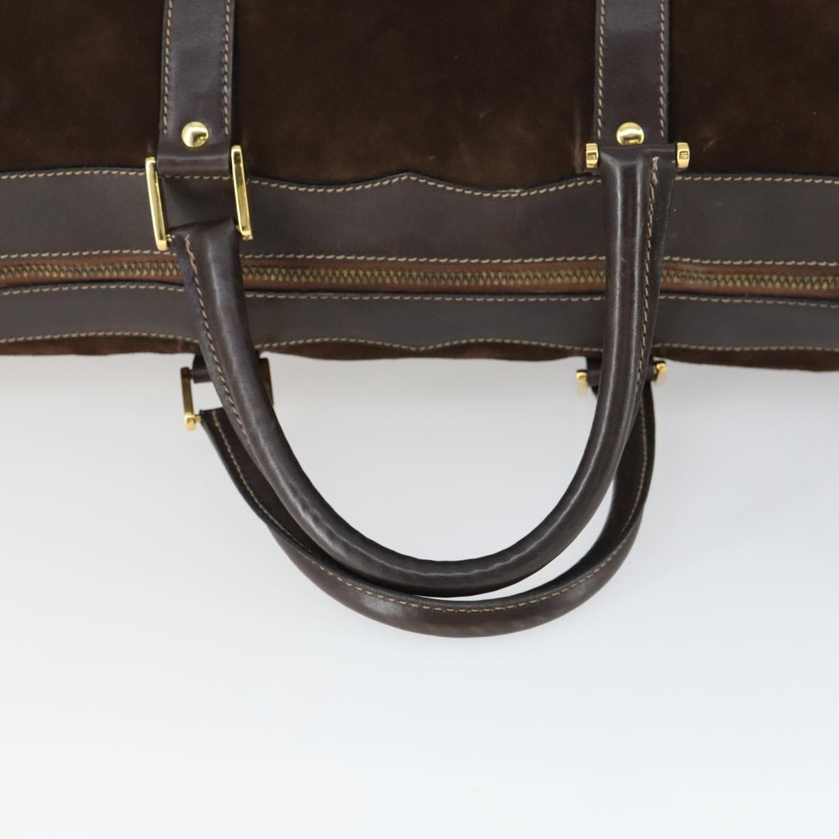 GUCCI Hand Bag Suede Brown Gold 012 468 40 58 Auth BA10128