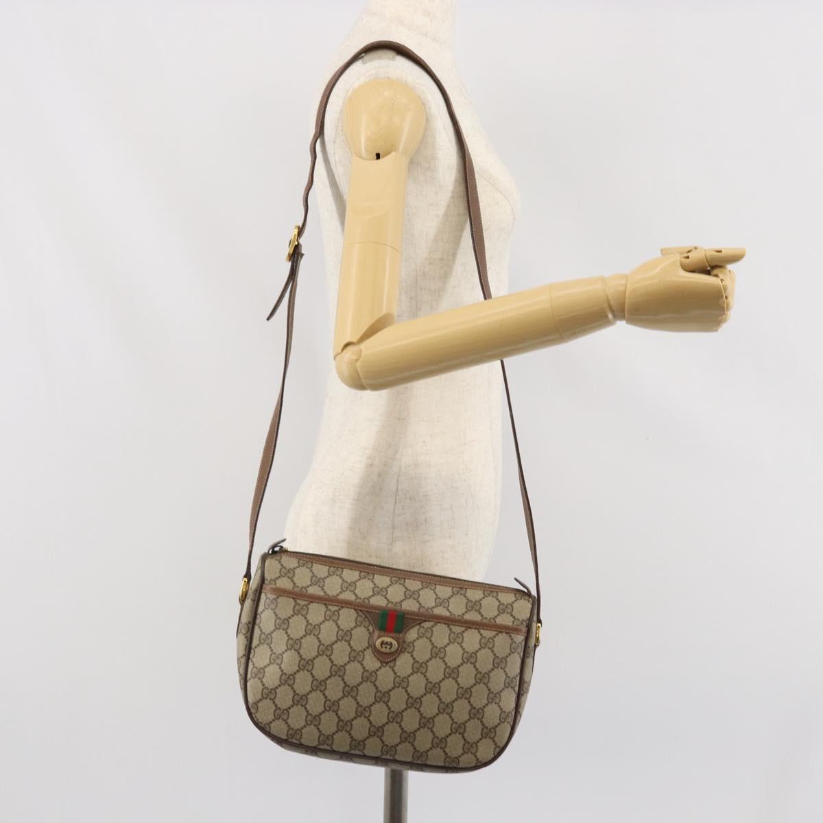 GUCCI GG Supreme Web Sherry Line Bag PVC Beige Gold 89 02 077 Auth BA10130
