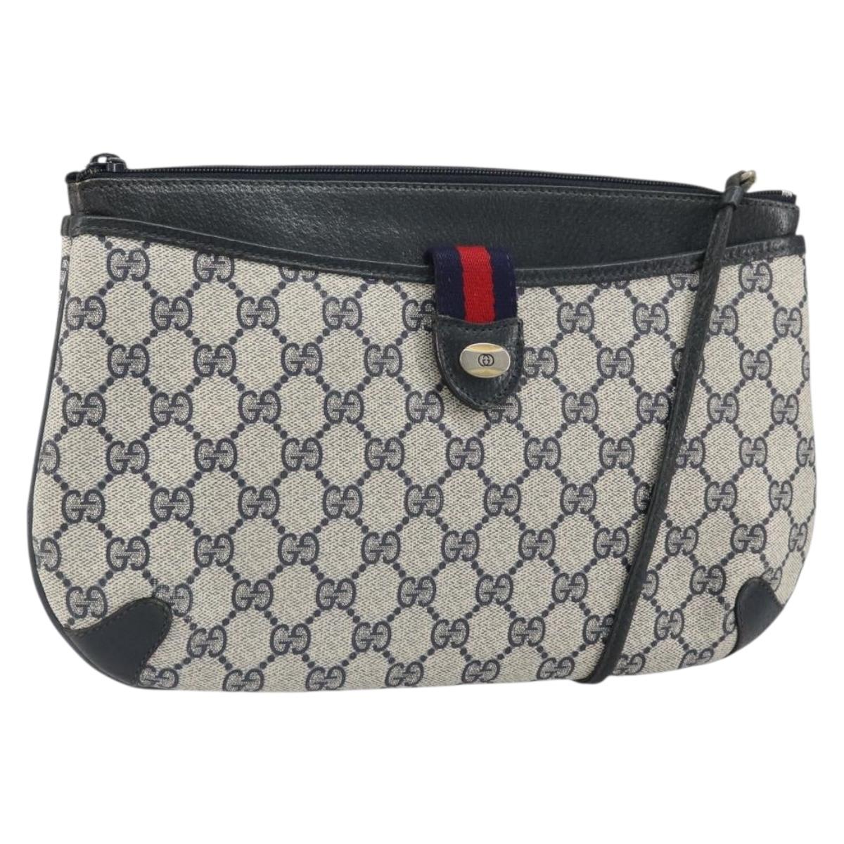 GUCCI GG Supreme Sherry Line Shoulder Bag PVC Navy Gold 39 02 026 Auth BA10131