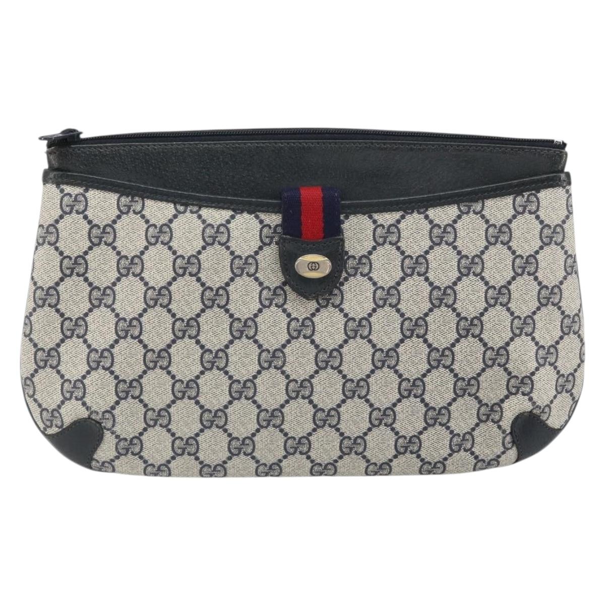 GUCCI GG Supreme Sherry Line Shoulder Bag PVC Navy Gold 39 02 026 Auth BA10131