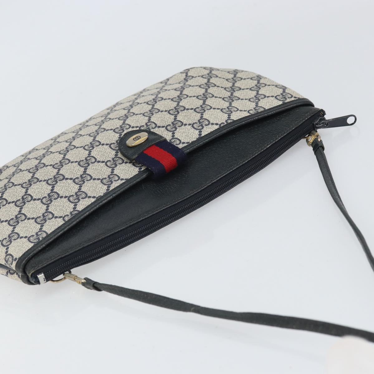 GUCCI GG Supreme Sherry Line Shoulder Bag PVC Navy Gold 39 02 026 Auth BA10131