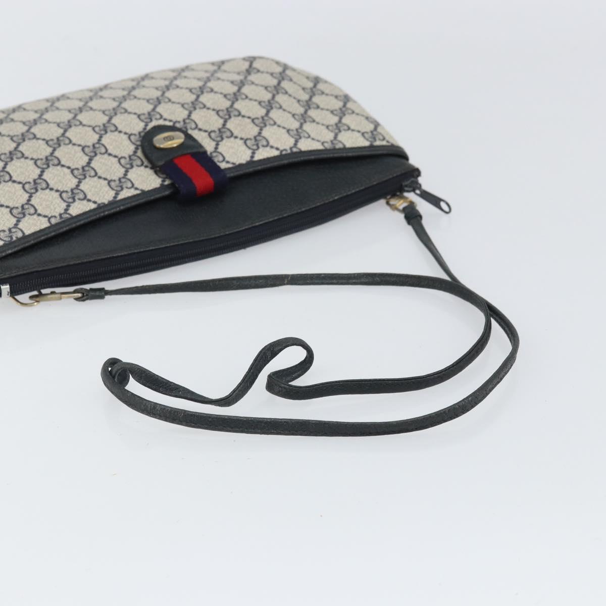 GUCCI GG Supreme Sherry Line Shoulder Bag PVC Navy Gold 39 02 026 Auth BA10131