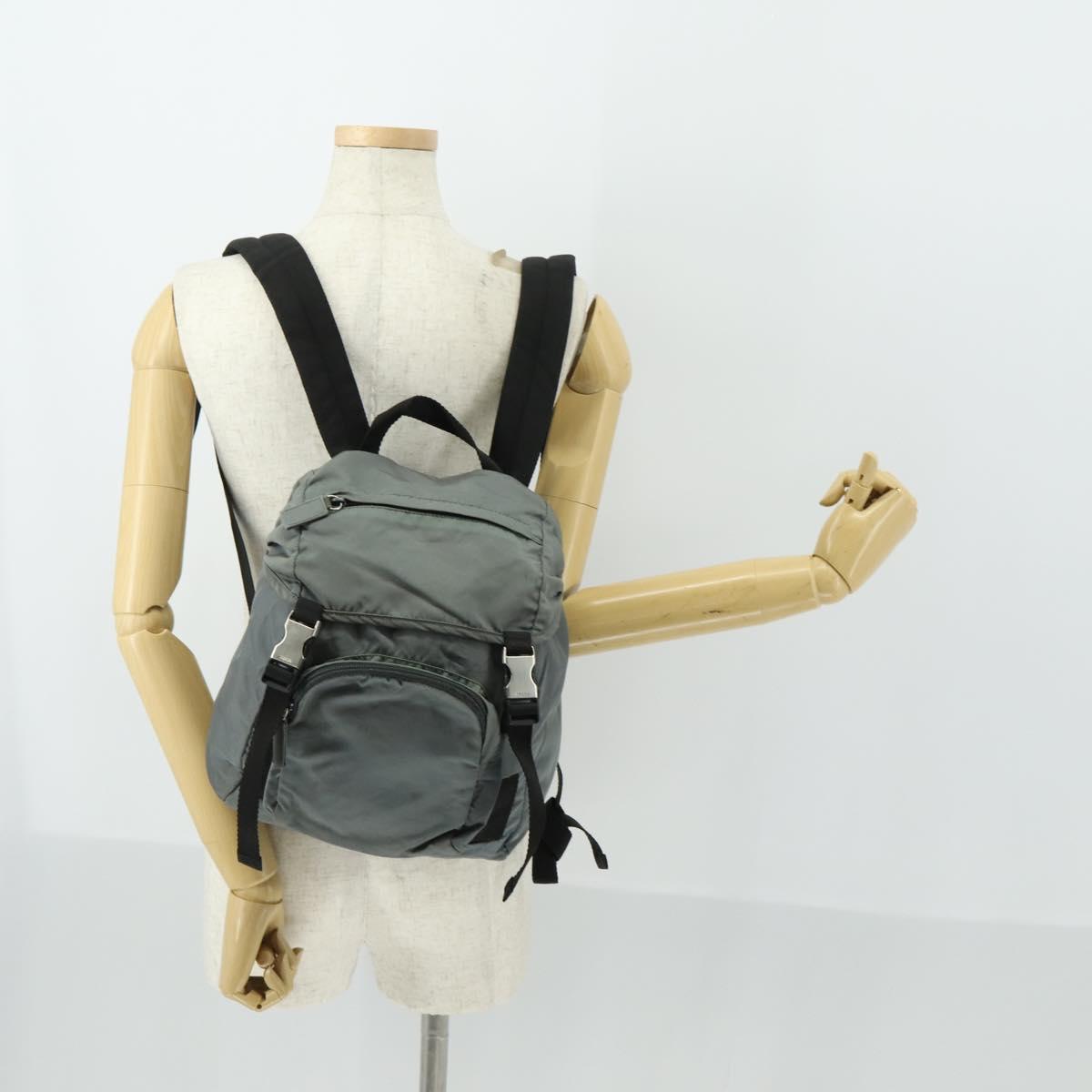 PRADA Backpack Nylon Gray Silver Auth BA10134
