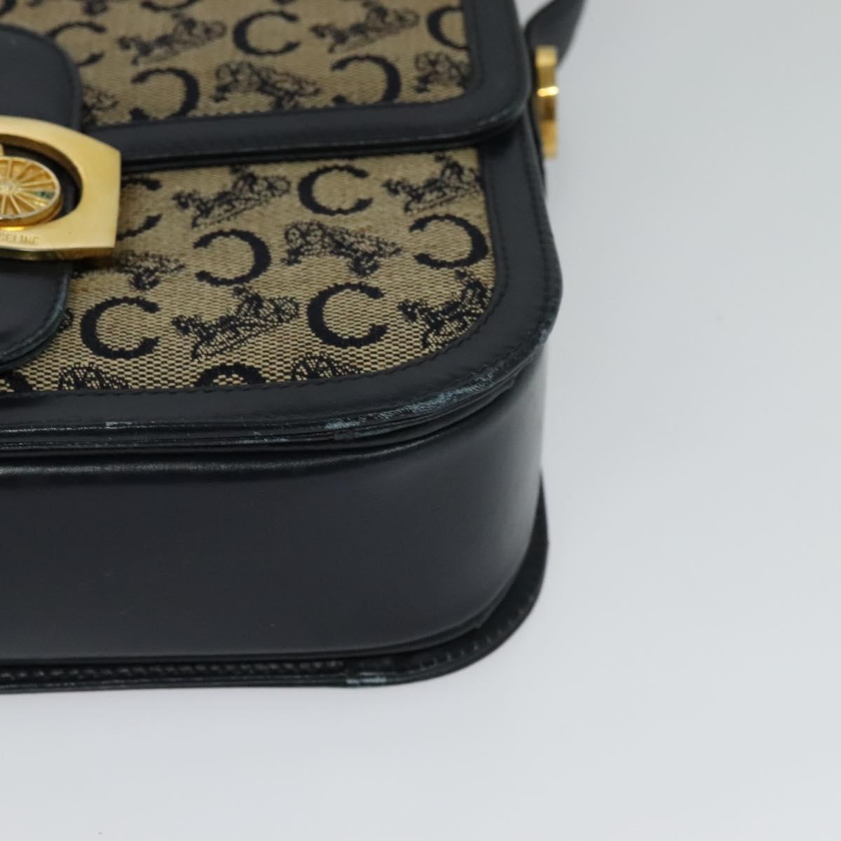 CELINE C Sulky Shoulder Bag Canvas Navy Gold Auth BA1018