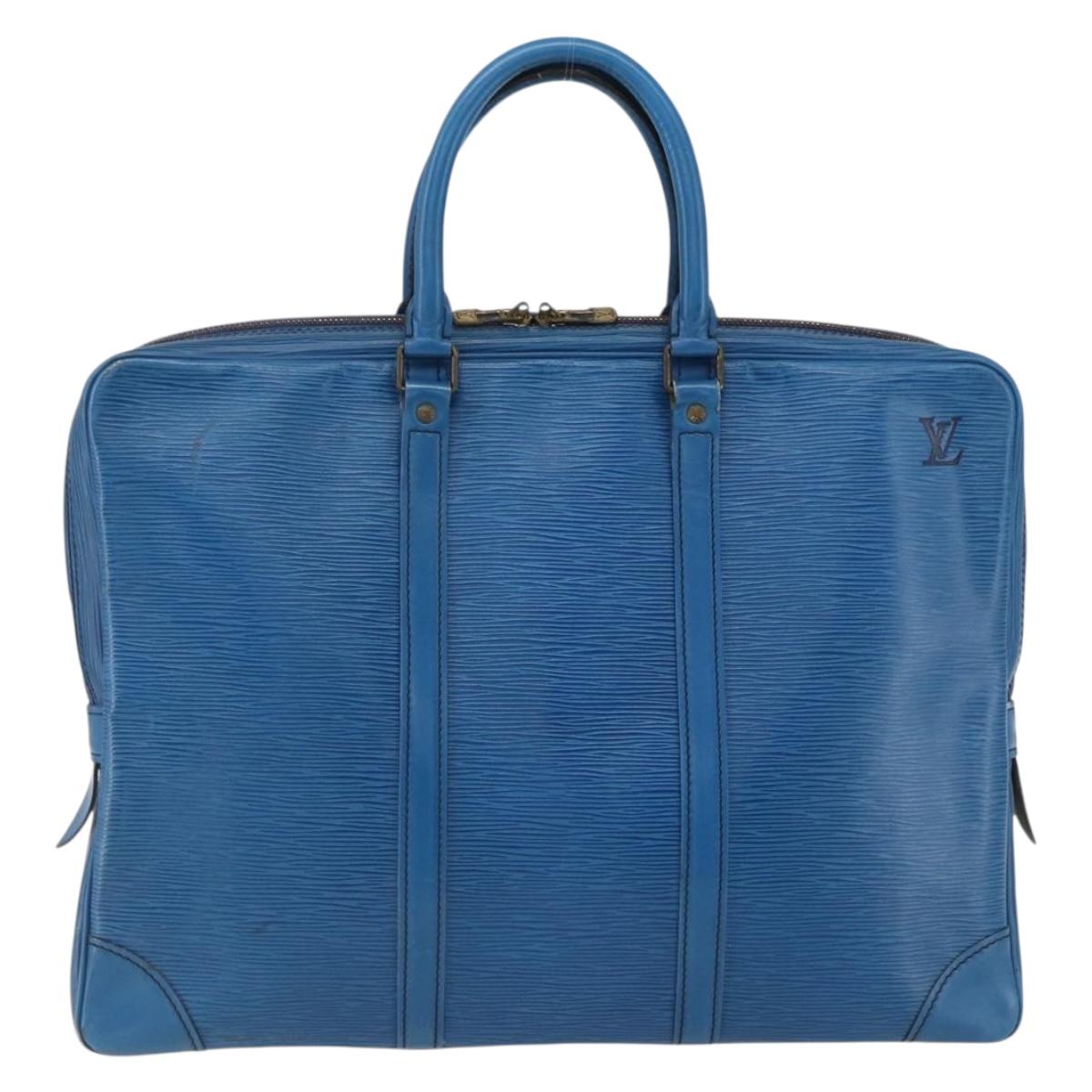 LOUIS VUITTON Epi Porte Documents Voyage Business Bag Blue M41144 Auth BA10197