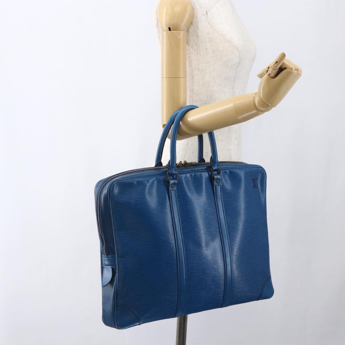 LOUIS VUITTON Epi Porte Documents Voyage Business Bag Blue M41144 Auth BA10197