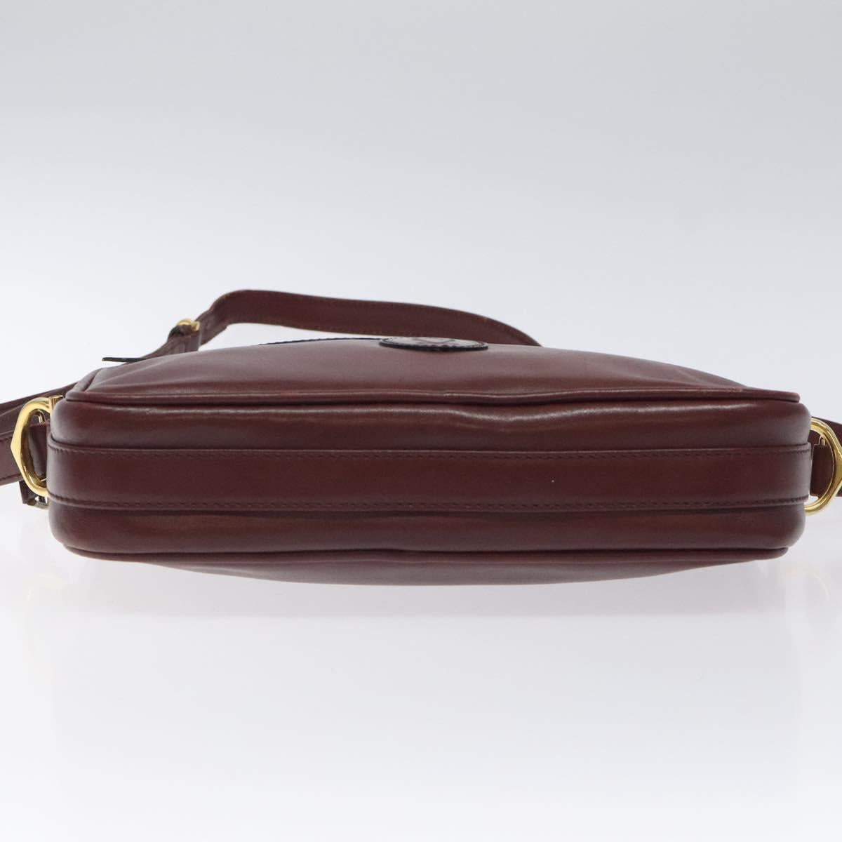 CARTIER Must Line Shoulder Bag Leather Wine Red Gold Auth BA1020
