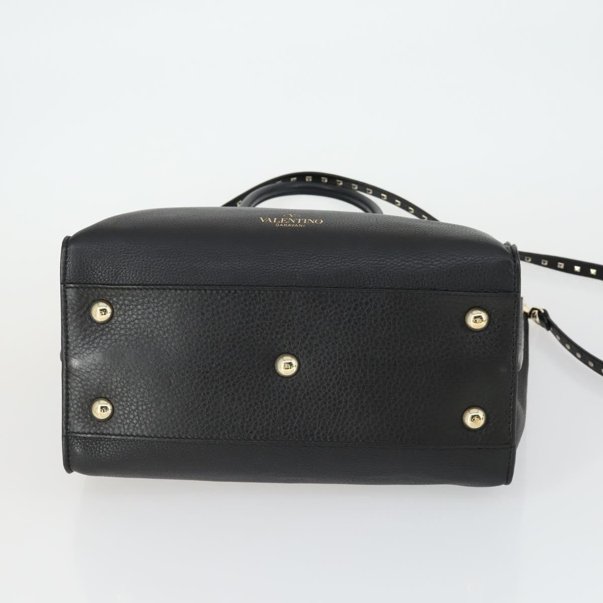 VALENTINO Hand Bag Leather 2way Black Gold Auth BA10227