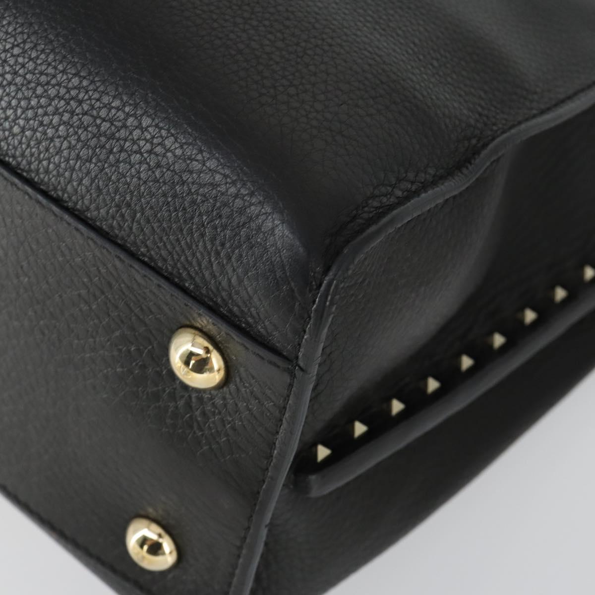VALENTINO Hand Bag Leather 2way Black Gold Auth BA10227