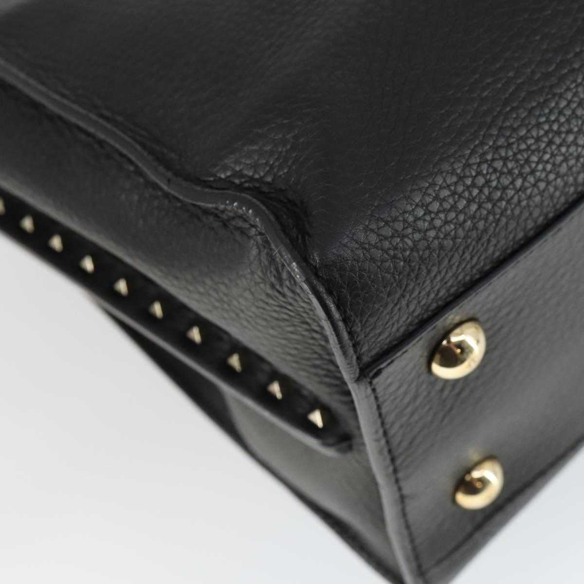 VALENTINO Hand Bag Leather 2way Black Gold Auth BA10227