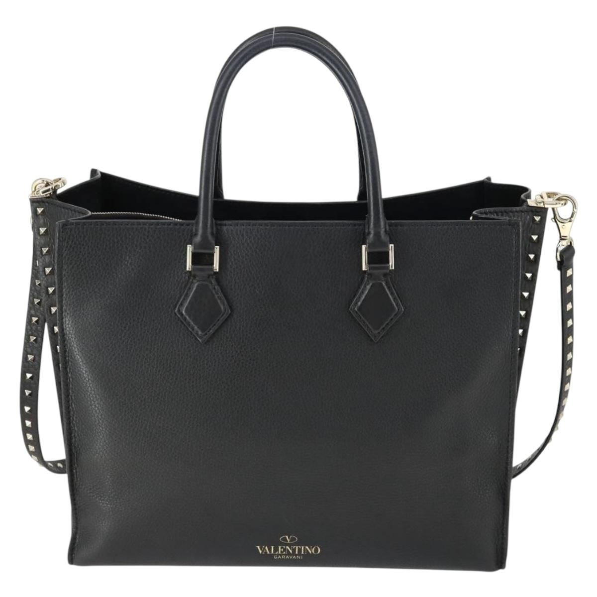 VALENTINO Hand Bag Leather 2way Black Gold Auth BA10227